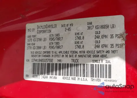 2005 Dodge Ram 1500 Slt/Laramie z USA, uszkodzony, nr VIN 1D7HA18N85S257592